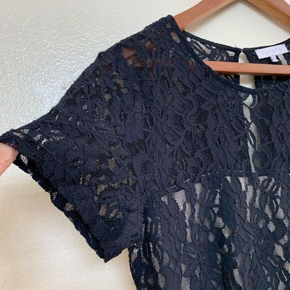 1. State Short Sleeve Lace Romper Black - Picture 4 of 11